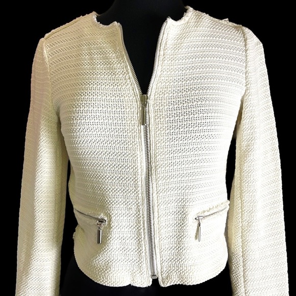 Club Monaco Distressed zip up sweater size 4 - Picture 1 of 9